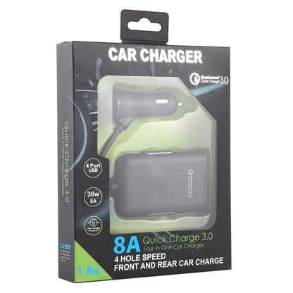 HMQ-C801 1.8 ม. 8A สูงสุด 4 พอร์ต USB ที่ชาร์จแบตในรถพร้อมฮับ USB แบบขยายสำหรับการชาร์จเบาะหน้าและหลัง, HMQ-C801