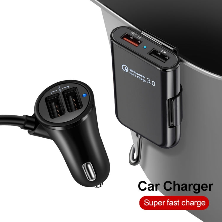 HMQ-C801 1.8 ม. 8A สูงสุด 4 พอร์ต USB ที่ชาร์จแบตในรถพร้อมฮับ USB แบบขยายสำหรับการชาร์จเบาะหน้าและหลัง, HMQ-C801