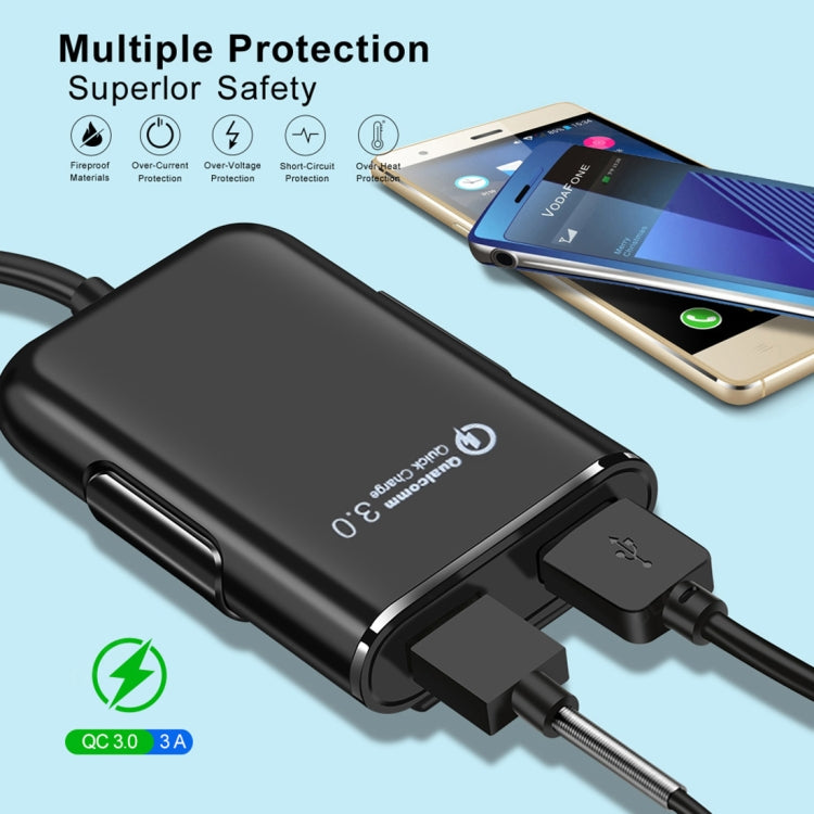 HMQ-C801 1.8 ม. 8A สูงสุด 4 พอร์ต USB ที่ชาร์จแบตในรถพร้อมฮับ USB แบบขยายสำหรับการชาร์จเบาะหน้าและหลัง, HMQ-C801