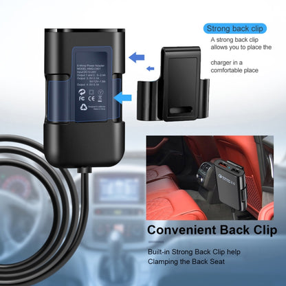 HMQ-C801 1.8 ม. 8A สูงสุด 4 พอร์ต USB ที่ชาร์จแบตในรถพร้อมฮับ USB แบบขยายสำหรับการชาร์จเบาะหน้าและหลัง, HMQ-C801