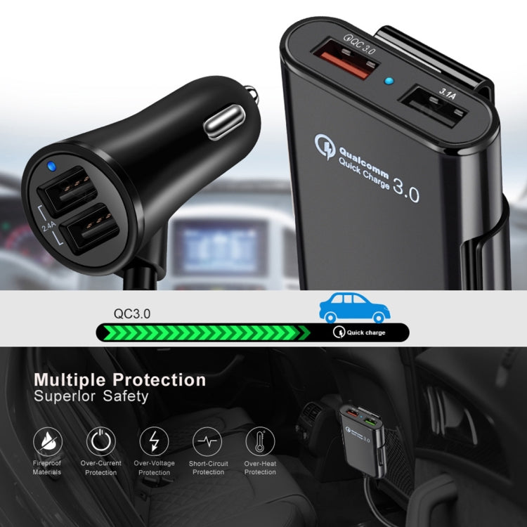 HMQ-C801 1.8 ม. 8A สูงสุด 4 พอร์ต USB ที่ชาร์จแบตในรถพร้อมฮับ USB แบบขยายสำหรับการชาร์จเบาะหน้าและหลัง, HMQ-C801