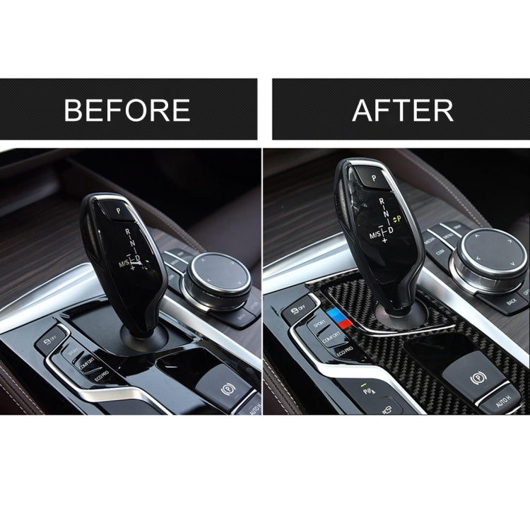 2 ใน 1 รถไตรรงค์คาร์บอนไฟเบอร์ตำแหน่งเกียร์แผงสติกเกอร์ตกแต่งสำหรับ BMW ซีรีส์ 5 G38 528Li / 530Li / 540Li 2018, ไดรฟ์ซ้าย, Gear Position (2 in 1)