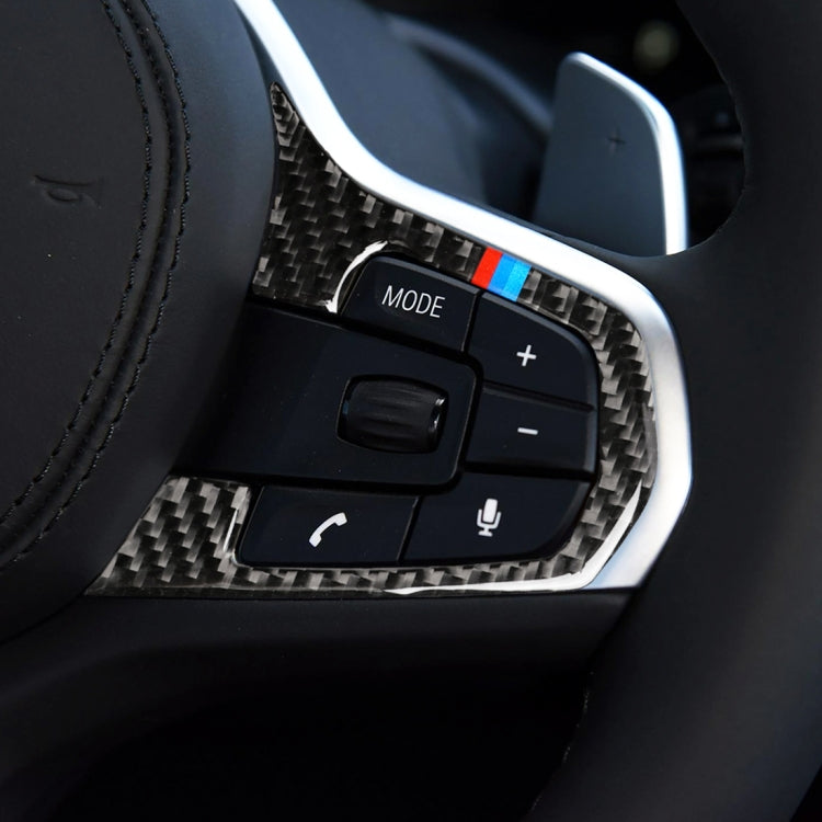 รถ Tricolor คาร์บอนไฟเบอร์พวงมาลัยปุ่ม A สติกเกอร์ตกแต่งสำหรับ BMW 5 Series G30/G38 X3 g01/G08, Steering Wheel(Tricolor A)