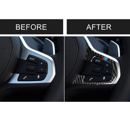 รถ Tricolor คาร์บอนไฟเบอร์พวงมาลัยปุ่ม A สติกเกอร์ตกแต่งสำหรับ BMW 5 Series G30/G38 X3 g01/G08, Steering Wheel(Tricolor A)