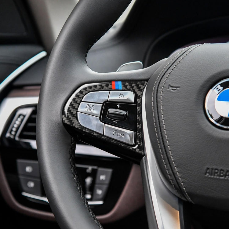 รถ Tricolor คาร์บอนไฟเบอร์พวงมาลัยปุ่มการกำหนดค่า B สติกเกอร์ตกแต่งสำหรับ BMW 5 Series G30/G38 X3 g01/G08, Steering Wheel Button(Tricolor)