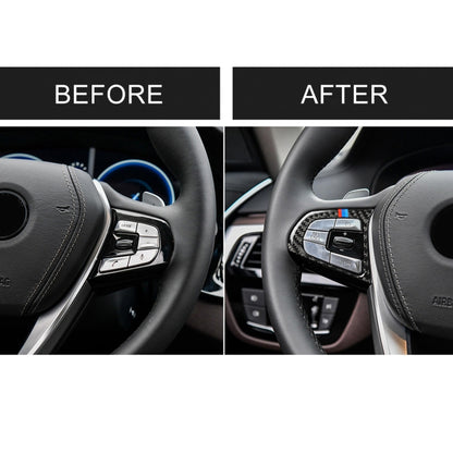 รถ Tricolor คาร์บอนไฟเบอร์พวงมาลัยปุ่มการกำหนดค่า B สติกเกอร์ตกแต่งสำหรับ BMW 5 Series G30/G38 X3 g01/G08, Steering Wheel Button(Tricolor)