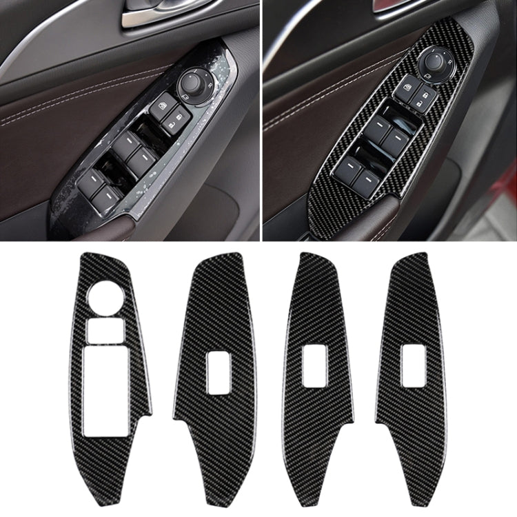รถคาร์บอนไฟเบอร์ไดรฟ์ซ้ายหน้าต่างแผงสติกเกอร์ตกแต่งสำหรับ Mazda Axela 2014/2017-2018, Left Drive Window Lift Panel