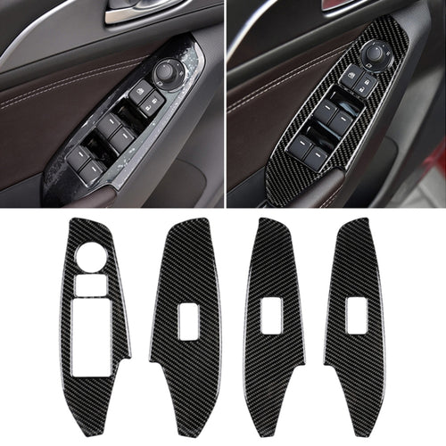 รถคาร์บอนไฟเบอร์ไดรฟ์ซ้ายหน้าต่างแผงสติกเกอร์ตกแต่งสำหรับ Mazda Axela 2014/2017-2018, Left Drive Window Lift Panel