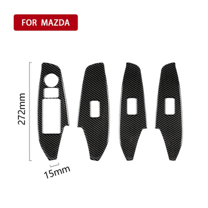 รถคาร์บอนไฟเบอร์ไดรฟ์ซ้ายหน้าต่างแผงสติกเกอร์ตกแต่งสำหรับ Mazda Axela 2014/2017-2018, Left Drive Window Lift Panel