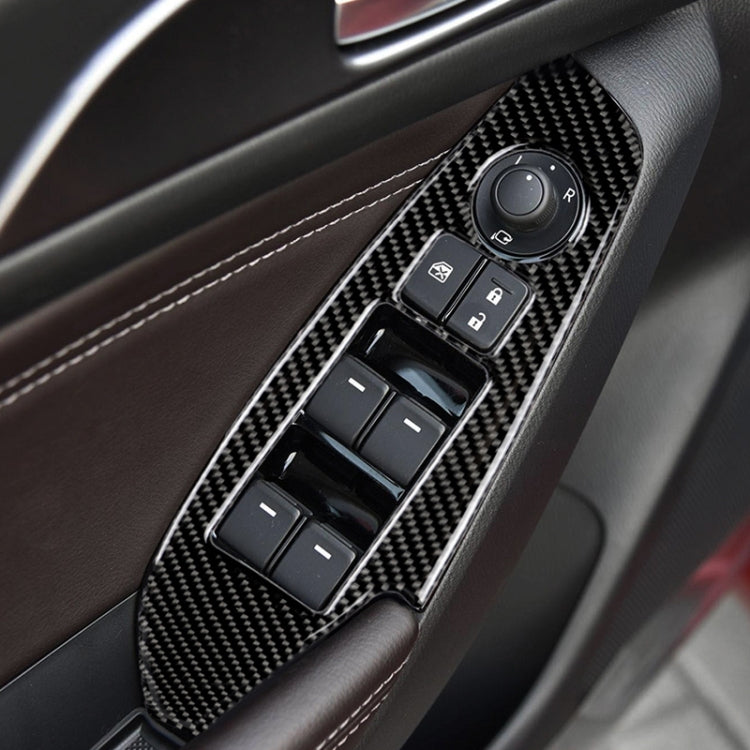 รถคาร์บอนไฟเบอร์ไดรฟ์ซ้ายหน้าต่างแผงสติกเกอร์ตกแต่งสำหรับ Mazda Axela 2014/2017-2018, Left Drive Window Lift Panel