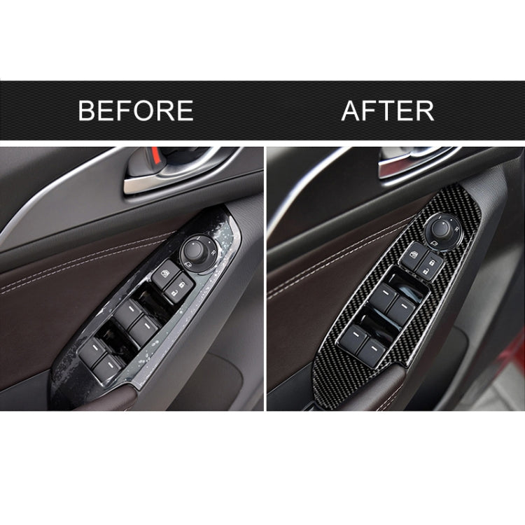 รถคาร์บอนไฟเบอร์ไดรฟ์ซ้ายหน้าต่างแผงสติกเกอร์ตกแต่งสำหรับ Mazda Axela 2014/2017-2018, Left Drive Window Lift Panel