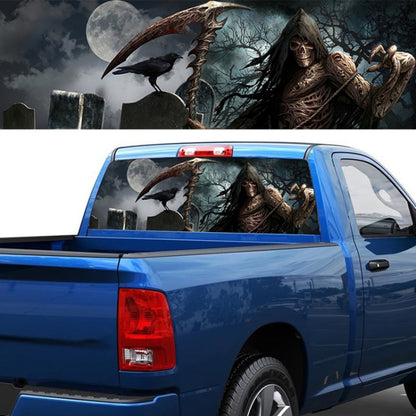 สติกเกอร์ตกแต่งหน้าต่างด้านหลังรถยนต์ Scythe Death Pattern Horror Series ขนาด: 168 x 74 ซม, Size: 168 x 74cm (Scythe Death)