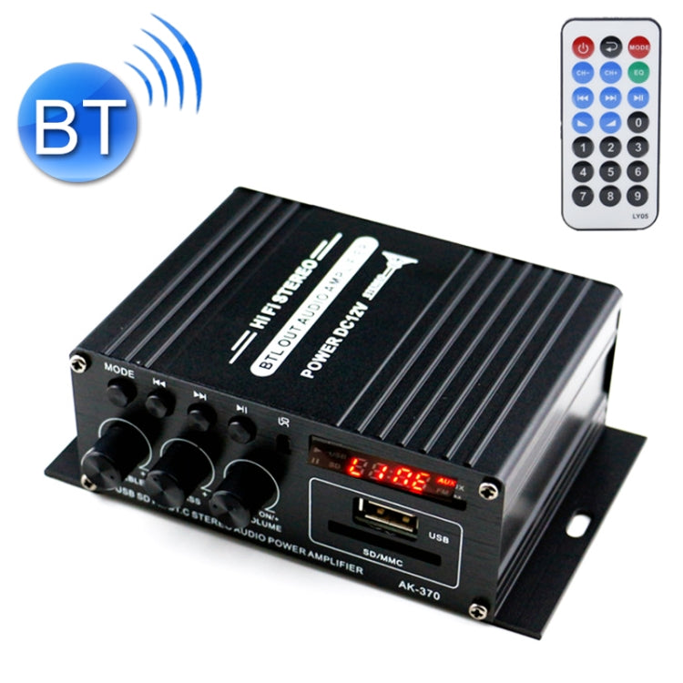 AK370 12V ครัวเรือน / รถ Bluetooth เครื่องขยายเสียงไฮไฟพร้อมรีโมทคอนโทรล, AK370