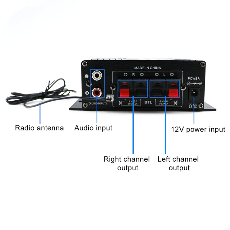 AK370 12V ครัวเรือน / รถ Bluetooth เครื่องขยายเสียงไฮไฟพร้อมรีโมทคอนโทรล, AK370