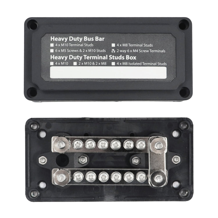 Max DC 48V 100A Heavy-Duty การออกแบบโมดูล Bus Bar 4 M6 / 12 M4 Terminal Studs กล่อง Busbar สำหรับรถยนต์/RV/เรือ, 100A