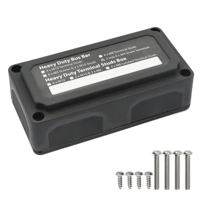 Max DC 48V 100A Heavy-Duty การออกแบบโมดูล Bus Bar 4 M6 / 12 M4 Terminal Studs กล่อง Busbar สำหรับรถยนต์/RV/เรือ, 100A