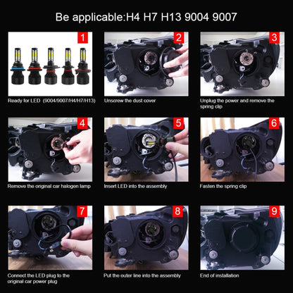 2 ชิ้น S2 H4 / HB2 / 9003 DC9-36V / 25W / 6000K / 2500LM IP68 ไฟหน้ารถ LED, H4 / HB2 / 9003