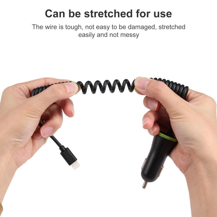เครื่องชาร์จในรถยนต์ USB ขนาดเล็ก 17W 3.4A พร้อมสายสปริง 8 พิน, 8 Pin