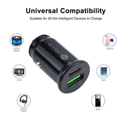 TE339PD 3.1A PD USB-C / Type-C + อินเทอร์เฟซ USB เครื่องชาร์จในรถยนต์แบบชาร์จไฟขนาดเล็ก