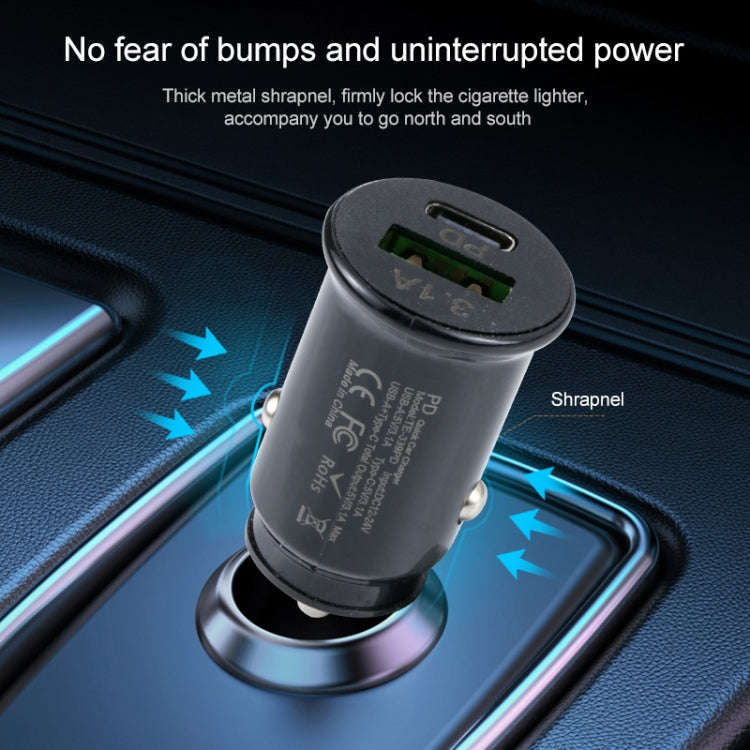 TE339PD 3.1A PD USB-C / Type-C + อินเทอร์เฟซ USB เครื่องชาร์จในรถยนต์แบบชาร์จไฟขนาดเล็ก