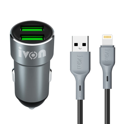 IVON CC38 2.4A ที่ชาร์จแบตในรถ USB คู่ + ชุดสายเคเบิลข้อมูลชาร์จเร็ว USB 1 ม. ถึง 8 พิน, 8 Pin