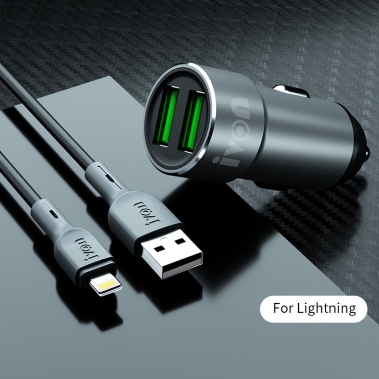 IVON CC38 2.4A ที่ชาร์จแบตในรถ USB คู่ + ชุดสายเคเบิลข้อมูลชาร์จเร็ว USB 1 ม. ถึง 8 พิน, 8 Pin