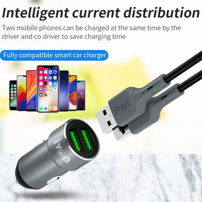IVON CC38 2.4A ที่ชาร์จแบตในรถ USB คู่ + ชุดสายเคเบิลข้อมูลชาร์จเร็ว USB 1 ม. ถึง 8 พิน, 8 Pin