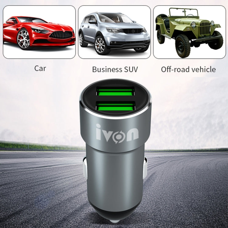 IVON CC38 2.4A ที่ชาร์จแบตในรถ USB คู่ + ชุดสายเคเบิลข้อมูลชาร์จเร็ว USB 1 ม. ถึง 8 พิน, 8 Pin