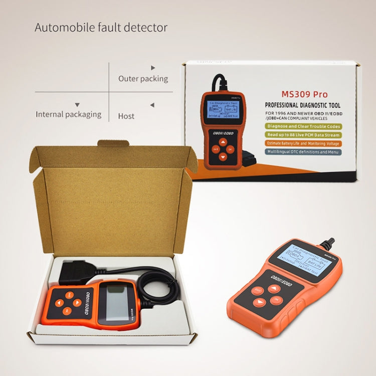 MS309 Pro รถ เครื่องตรวจจับความผิด OBD2 EOBD เครื่องสแกนเนอร์รหัส Reader, MS309 Pro