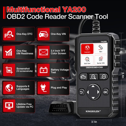 KINGBOLEN YA200 OBD2 เครื่องมือวินิจฉัยความผิดของรถยนต์เครื่องวิเคราะห์ความผิด, YA200