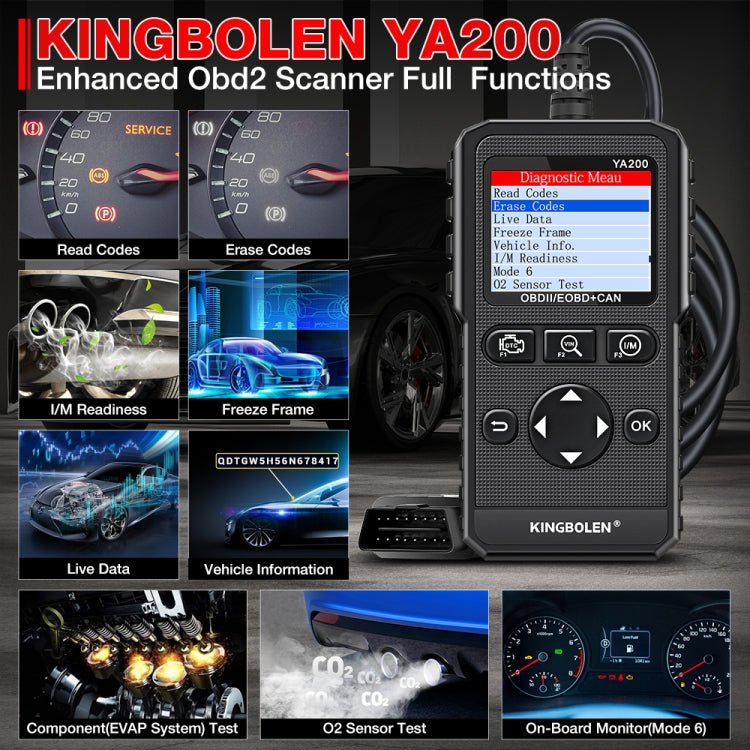 KINGBOLEN YA200 OBD2 เครื่องมือวินิจฉัยความผิดของรถยนต์เครื่องวิเคราะห์ความผิด, YA200