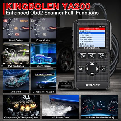 KINGBOLEN YA200 OBD2 เครื่องมือวินิจฉัยความผิดของรถยนต์เครื่องวิเคราะห์ความผิด, YA200