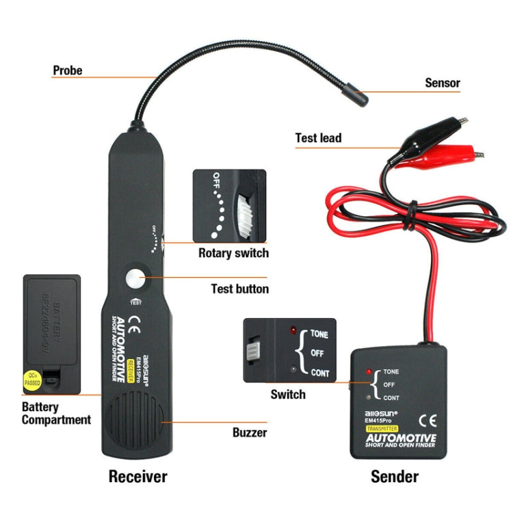EM415 รถ วงจรเปิดเครื่องตรวจจับการลัดวงจรรถซ่อมเครื่องมือ Line Finder, EM415