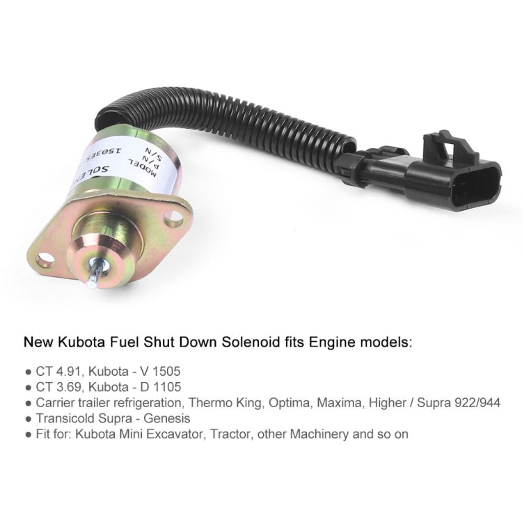 การปิดระบบเชื้อเพลิงของรถขุดปิดวาล์วโซลินอยด์สำหรับ Kubota V1505 R90 1503ES-12A5UC9S, For Kubota V1505