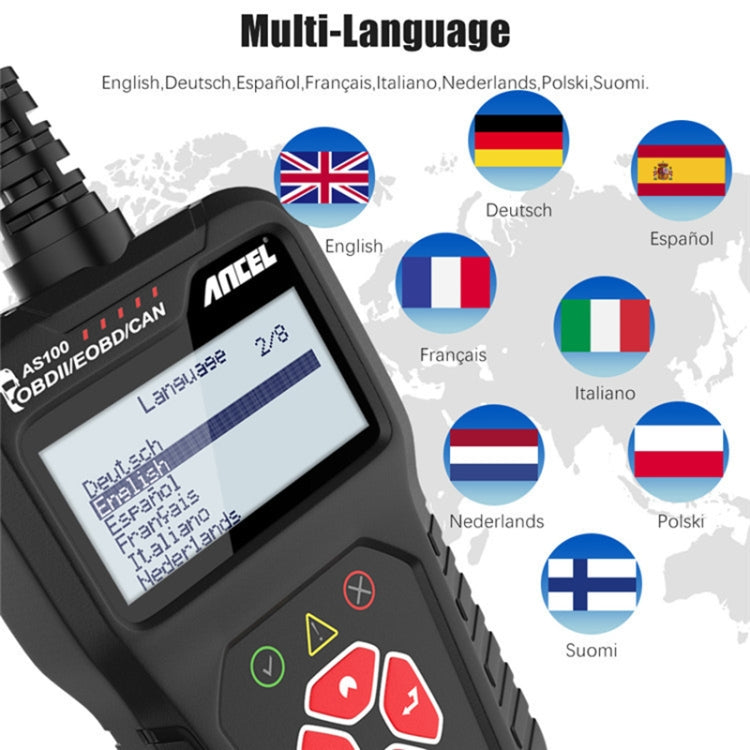 Ancel AS100 รถเครื่องตรวจจับข้อบกพร่องOBDIIเครื่องยนต์Fault Light Clear, AS100