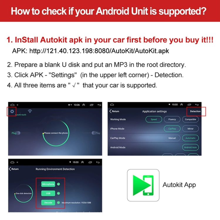 ระบบนำทางรถยนต์สำหรับ Android / Apple Carplay โมดูลบลูทูธไร้สายอัตโนมัติสมาร์ทโฟน USB Carplay Adapter, CPC200-Autokit