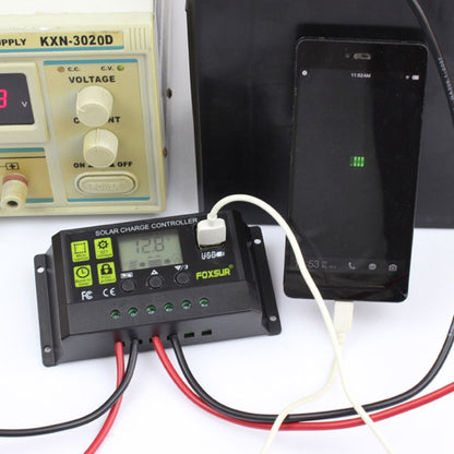 FOXSUR 10A เครื่องควบคุมการชาร์จพลังงานแสงอาทิตย์ 12V / 24V เครื่องควบคุมการระบุอัตโนมัติ, 10A