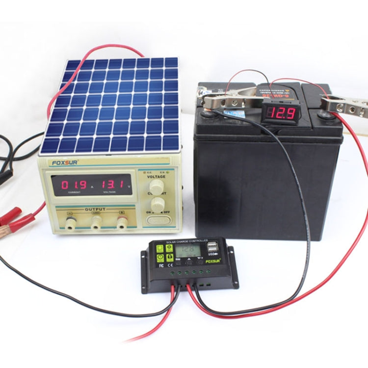 FOXSUR 10A เครื่องควบคุมการชาร์จพลังงานแสงอาทิตย์ 12V / 24V เครื่องควบคุมการระบุอัตโนมัติ, 10A