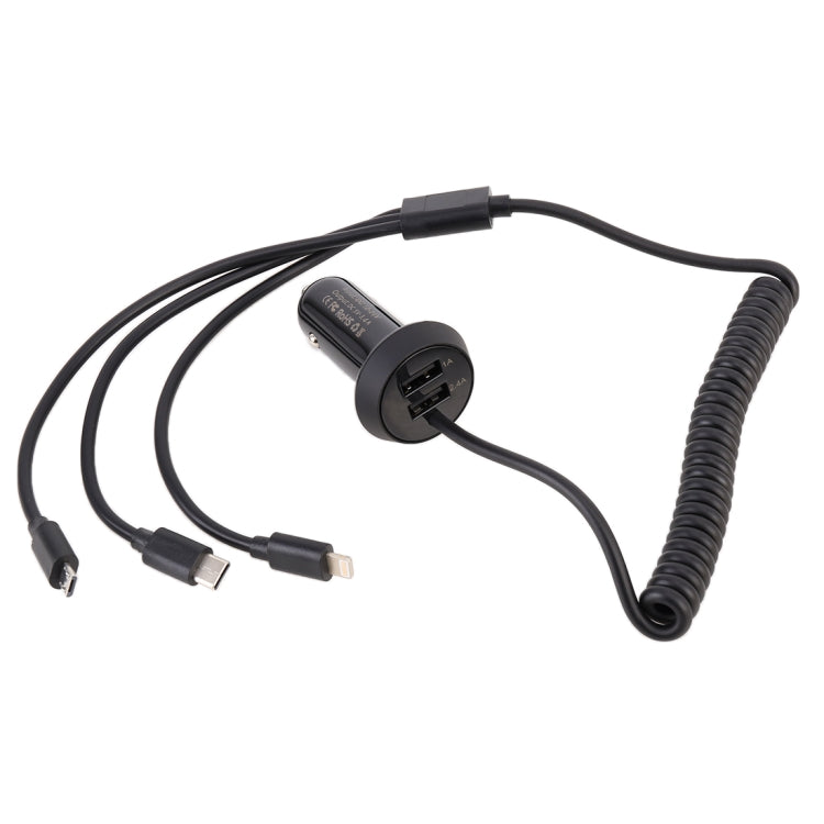 Universal Car 3 in 1 Quick Charger Dual Port USB Charger ปลั๊กไฟอะแดปเตอร์, ความยาวสายเคเบิล: 55 ซม, X3