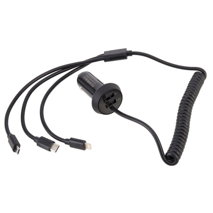 Universal Car 3 in 1 Quick Charger Dual Port USB Charger ปลั๊กไฟอะแดปเตอร์, ความยาวสายเคเบิล: 55 ซม, X3