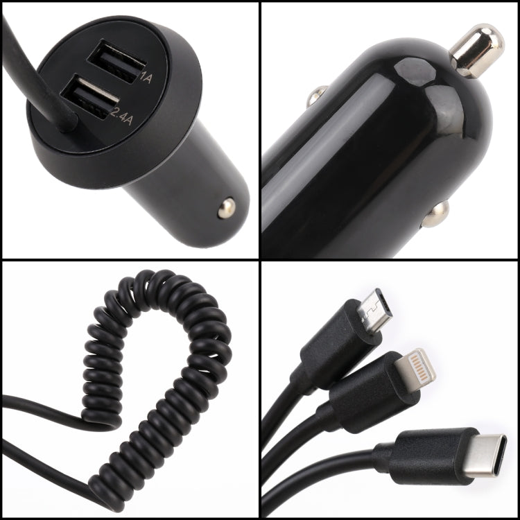 Universal Car 3 in 1 Quick Charger Dual Port USB Charger ปลั๊กไฟอะแดปเตอร์, ความยาวสายเคเบิล: 55 ซม, X3