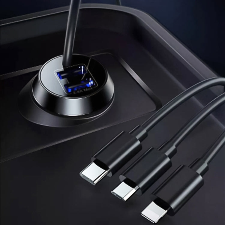 Universal Car 3 in 1 Quick Charger Dual Port USB Charger ปลั๊กไฟอะแดปเตอร์, ความยาวสายเคเบิล: 55 ซม, X3