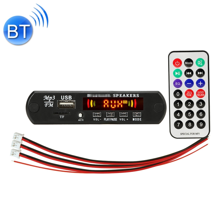 รถ 12V 2x3W เสียงเครื่องเล่น MP3 ถอดรหัสคณะกรรมการวิทยุ FM TF USB 3.5 มม.AUX, พร้อม Bluetooth/ฟังก์ชั่นการบันทึกการโทร/เครื่องขยายเสียง/รีโมทคอนโทรล, 12V