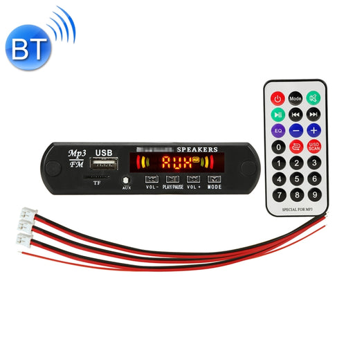 รถ 12V 2x3W เสียงเครื่องเล่น MP3 ถอดรหัสคณะกรรมการวิทยุ FM TF USB 3.5 มม.AUX, พร้อม Bluetooth/ฟังก์ชั่นการบันทึกการโทร/เครื่องขยายเสียง/รีโมทคอนโทรล, 12V