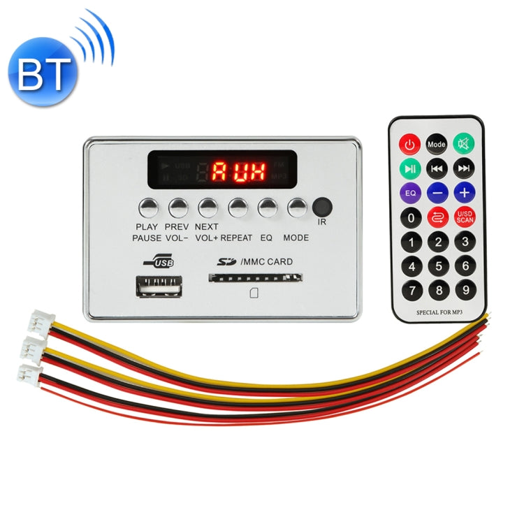 รถ 12V เสียงเครื่องเล่น MP3 ถอดรหัสคณะกรรมการวิทยุ FM การ์ด SD USB AUX พร้อม Bluetooth / รีโมทคอนโทรล, 12V, 12V (Silver Grey)