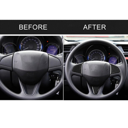 3 ใน 1 รถคาร์บอนไฟเบอร์พวงมาลัยปุ่มสติกเกอร์ตกแต่งสำหรับ Honda Fit,ซ้ายและขวาไดรฟ์ Universal, For Honda Fit