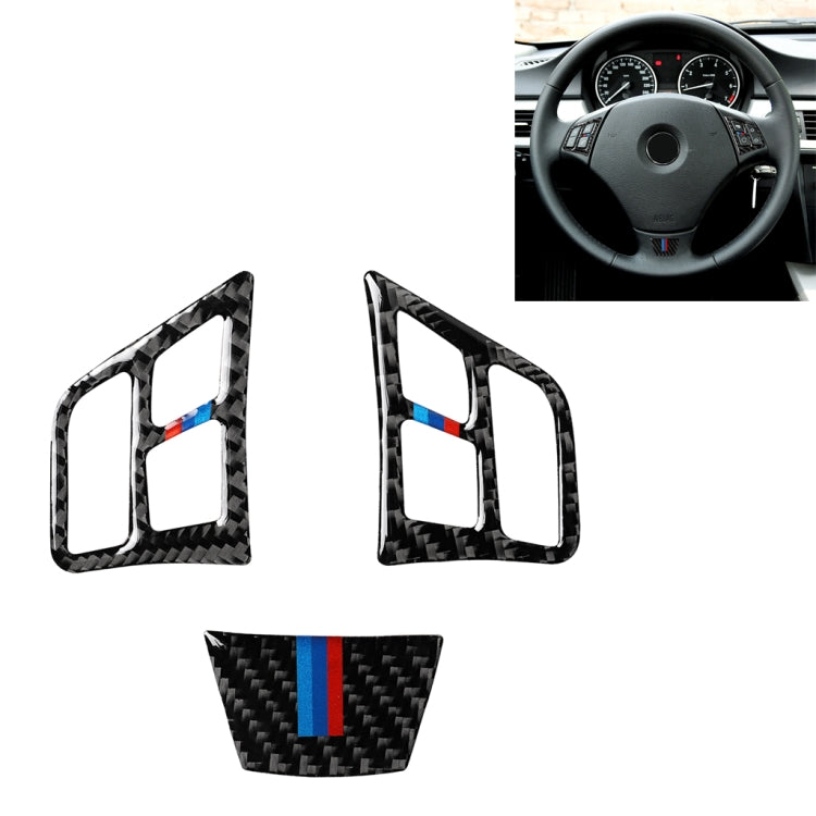 3 ใน 1 รถคาร์บอนไฟเบอร์ไตรรงค์พวงมาลัยปุ่มสติกเกอร์ตกแต่งสำหรับ BMW 3 Series E90 2005-2012, ซ้ายและขวาไดรฟ์ Universal, For BMW 3 Series E90 2005-2012(Tricolor)