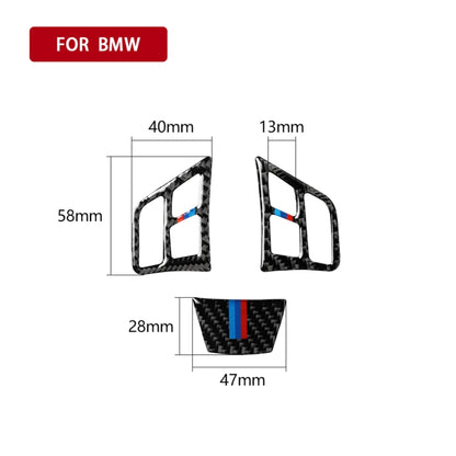 3 ใน 1 รถคาร์บอนไฟเบอร์ไตรรงค์พวงมาลัยปุ่มสติกเกอร์ตกแต่งสำหรับ BMW 3 Series E90 2005-2012, ซ้ายและขวาไดรฟ์ Universal, For BMW 3 Series E90 2005-2012(Tricolor)