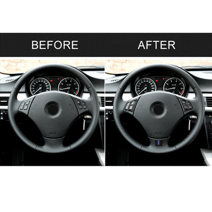 3 ใน 1 รถคาร์บอนไฟเบอร์ไตรรงค์พวงมาลัยปุ่มสติกเกอร์ตกแต่งสำหรับ BMW 3 Series E90 2005-2012, ซ้ายและขวาไดรฟ์ Universal, For BMW 3 Series E90 2005-2012(Tricolor)