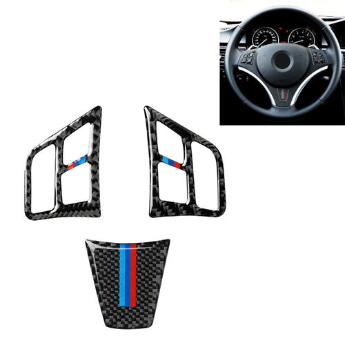3 ใน 1 รถคาร์บอนไฟเบอร์สีไตรรงค์พวงมาลัยปุ่มสติ๊กเกอร์ตกแต่งสำหรับ BMW 3 Series E90 2005-2012, ไดรฟ์ซ้ายและขวาสากล, For BMW 3 Series E90 2005-2012(Tricolor,A)